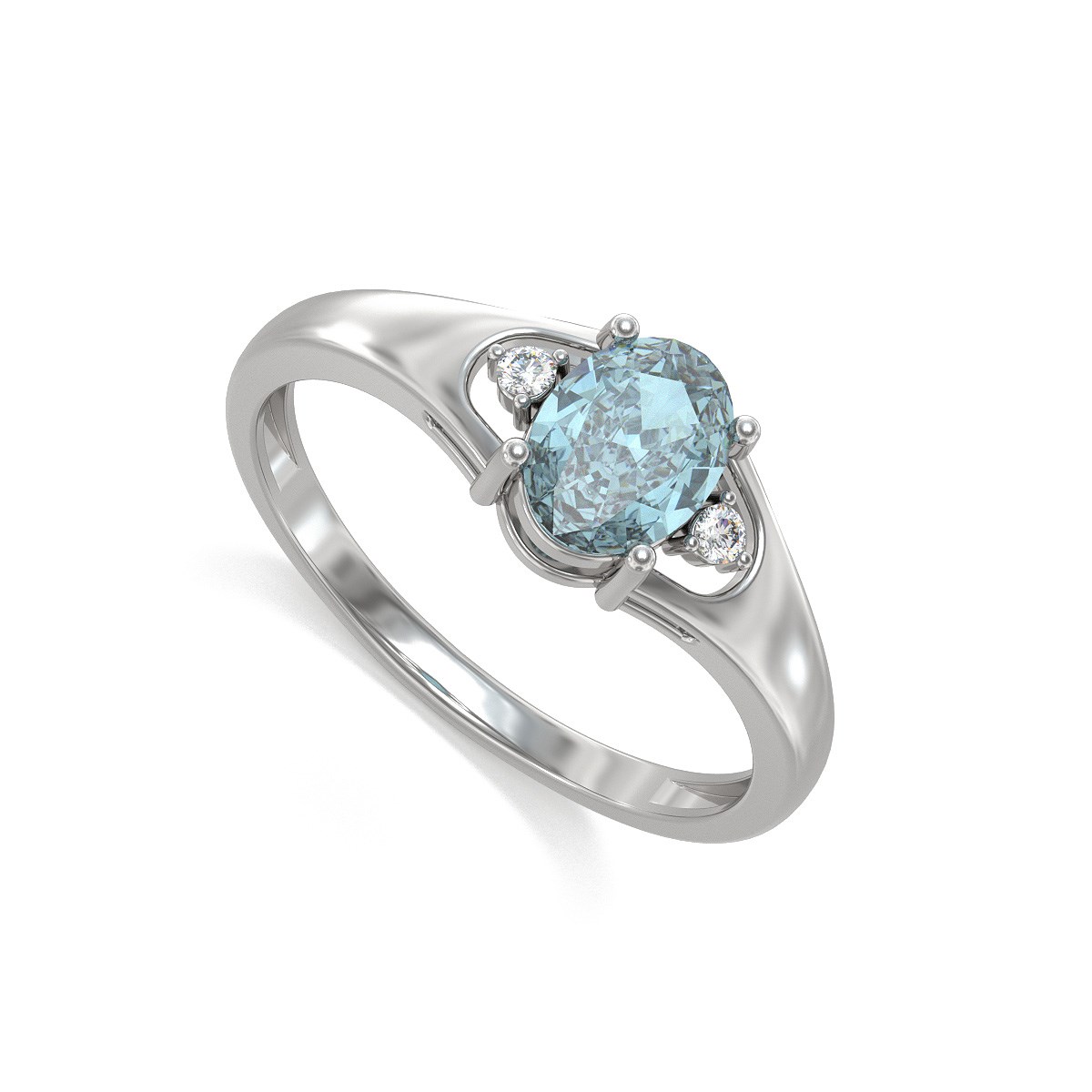 Bague Aigue-Marine et diamants sur Argent 925 1.382grs