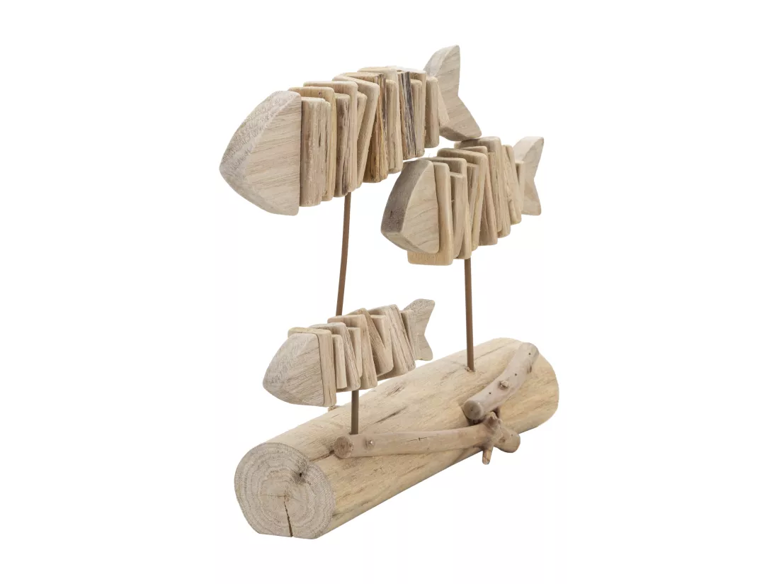 Sculpture avec poisson en bois marron 37x10x24 cm