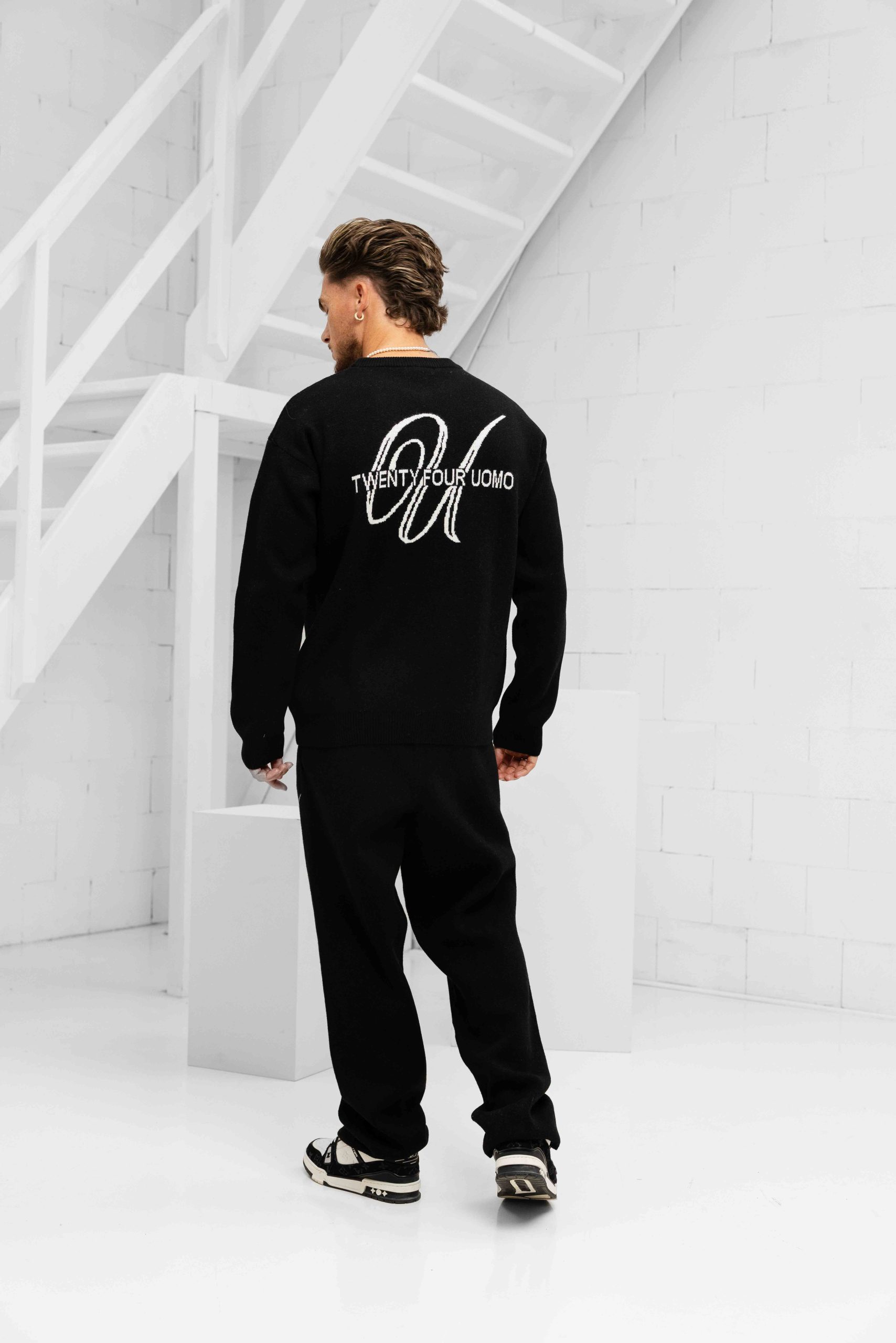 24 Uomo Knitted Trainingspak Heren Zwart