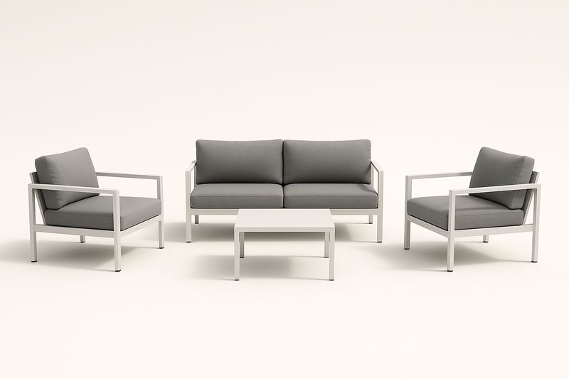Aluminium Gartenmöbel Set Grau mit Sofa, Sesseln und Tisch