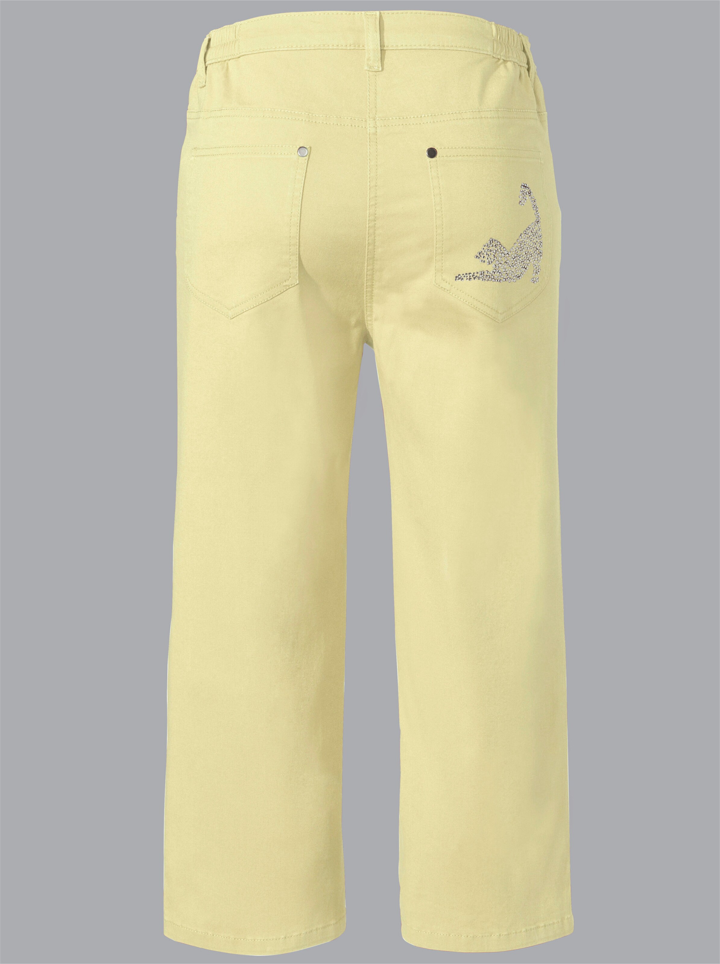 Caprijeans mit glitzerndem Katzenmotiv