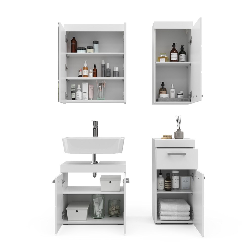Vicco Badmöbelset Luna Weiß Skandi Badezimmerschrank Badschrank Waschtischunterschrank Spiegelschrank Midischrank Hängeschrank Schranktür Schrankfach Schrankschublade Ablage Aufbewahrung