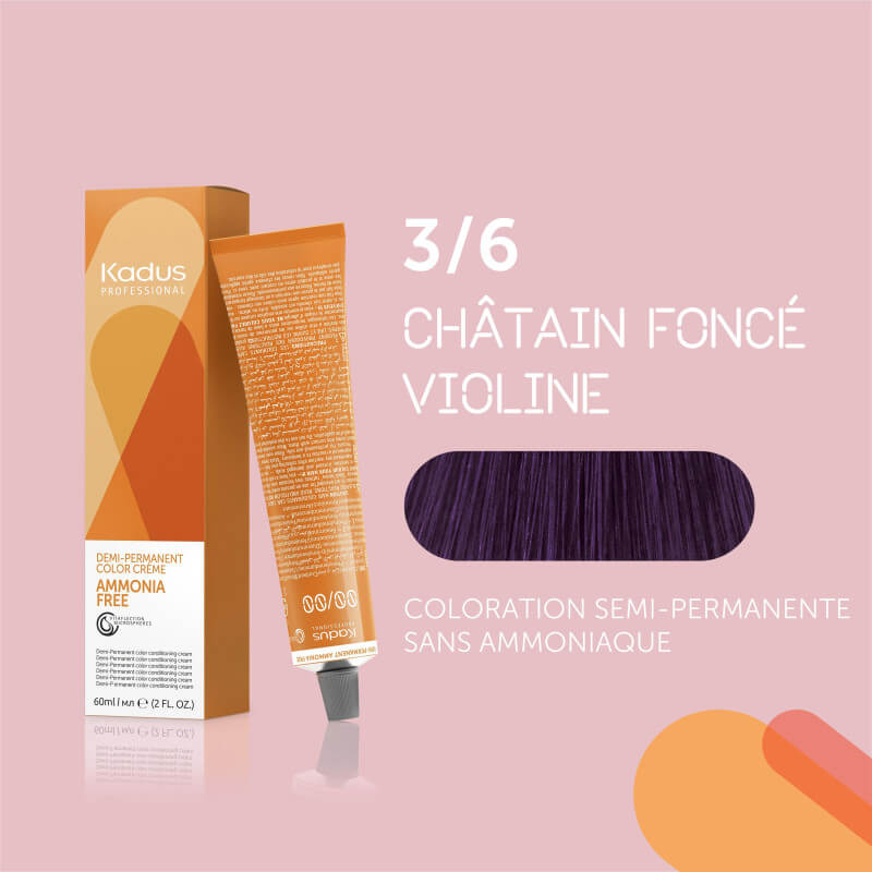 Coloration semi-permanente sans ammoniaque 3/6 châtain foncé violine Kadus 60ML