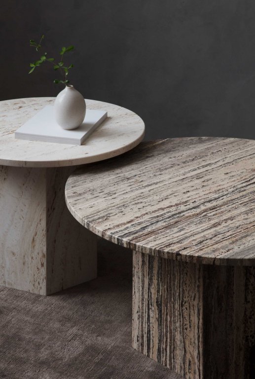 Gubi Epic salontafel Ø60 Burnt Red Travertine