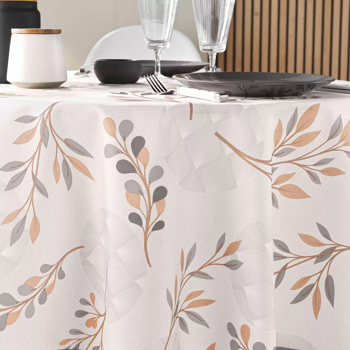 Nappe ronde anti tache (180 cm) Manola Ecru