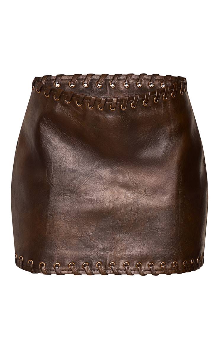 Marron Foncé Mini-jupe Tressée En Synthétiquecuir