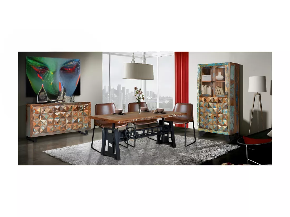 Vitrine exclusive en bois recyclé avec une finition multicolore MULTICOLOR.Giner y Colomer.180x40x90