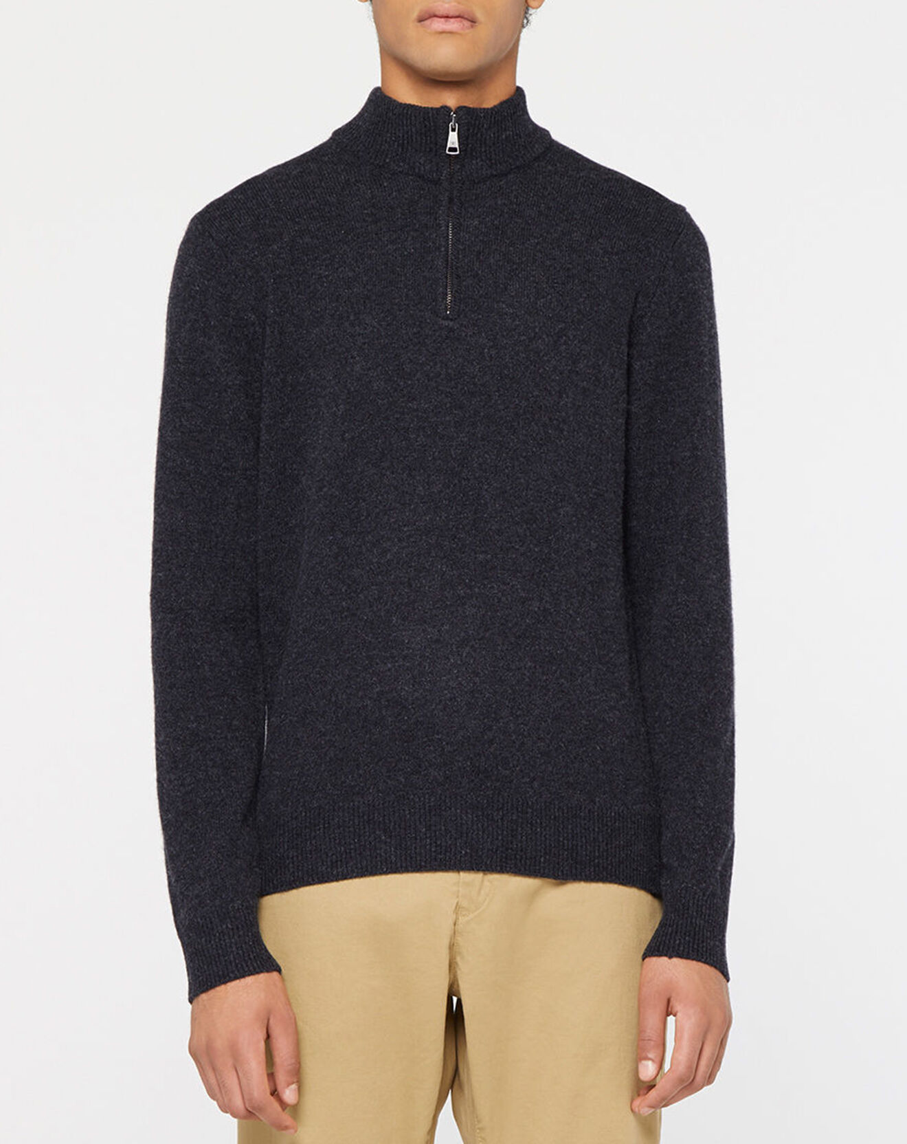 Hackett London Pull 100% Laine d'agneau zippé gris foncé