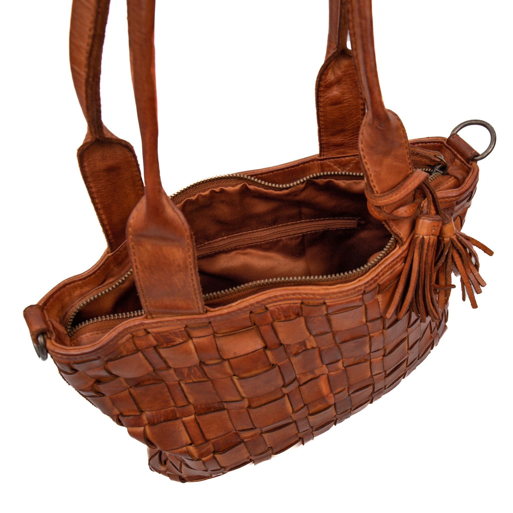 Bear Design Cow Lavato Gevlochten Hand/ Schoudertas Guusje Cognac CL43080