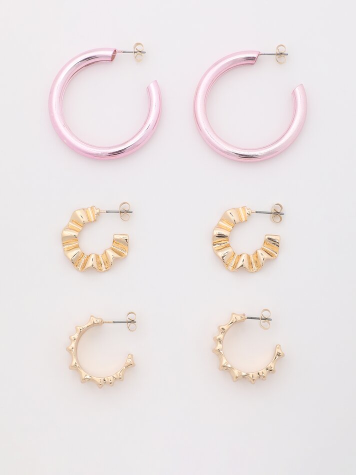 Conjunto de 3 brincos de argola - Rosa