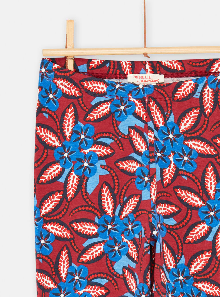 Legging bordeaux à imprimé fleur bleue pour fille