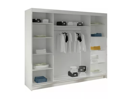 Armoire Closico 158, Blanc, 215x200x58cm, Portes d'armoire: Glissement