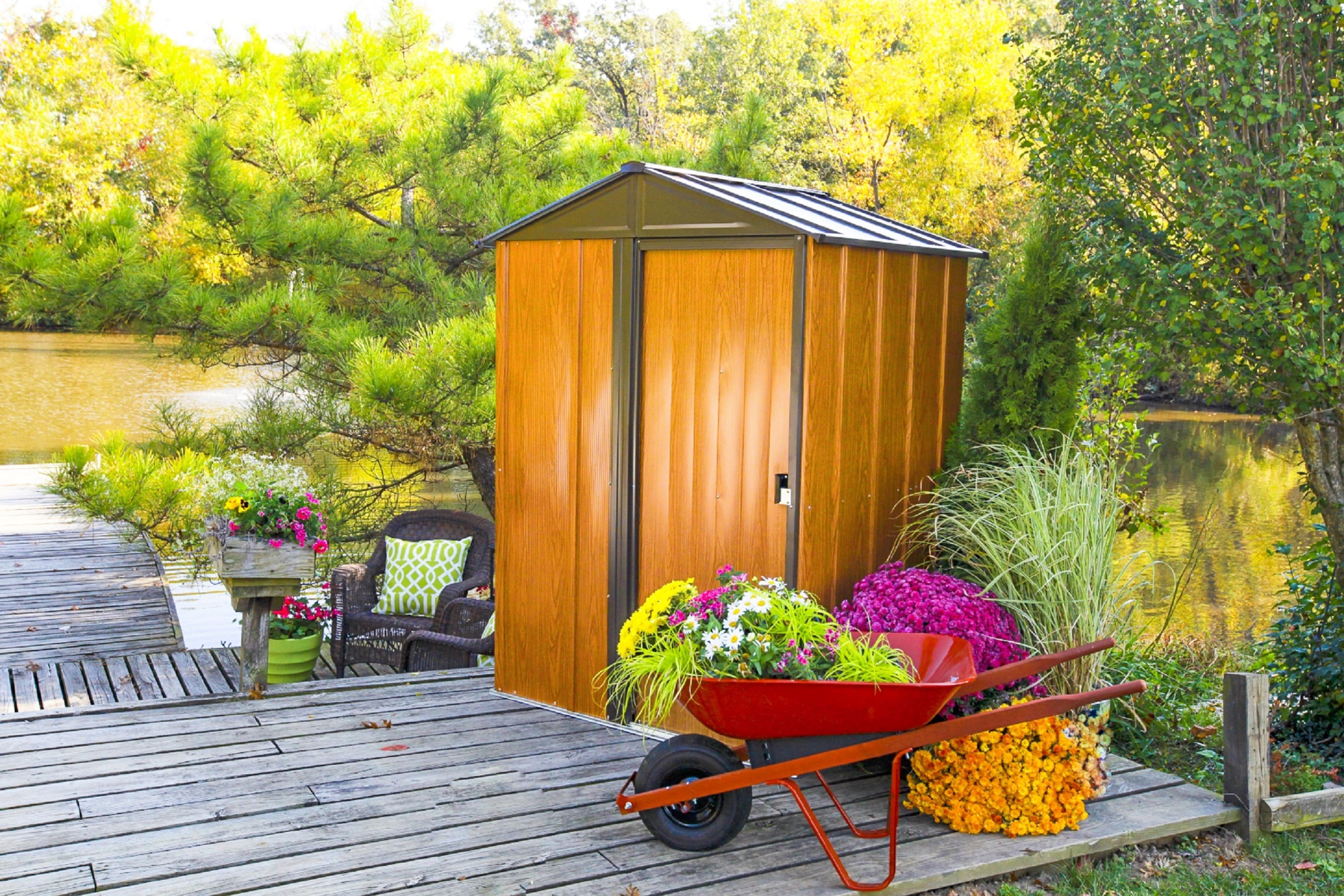 Spacemaker Metall Gerätehaus Woodlake 5x4 holzoptik 151x122x198 cm