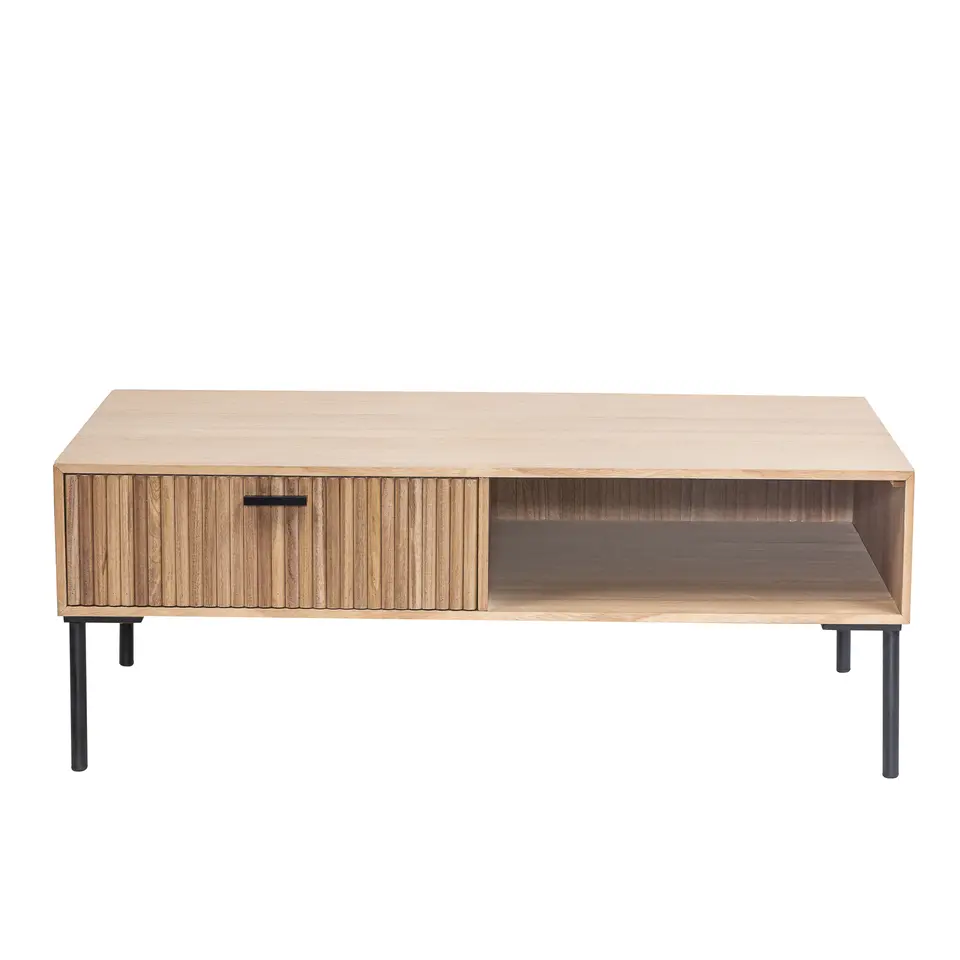Salontafel met 1 lade van essen en metaal