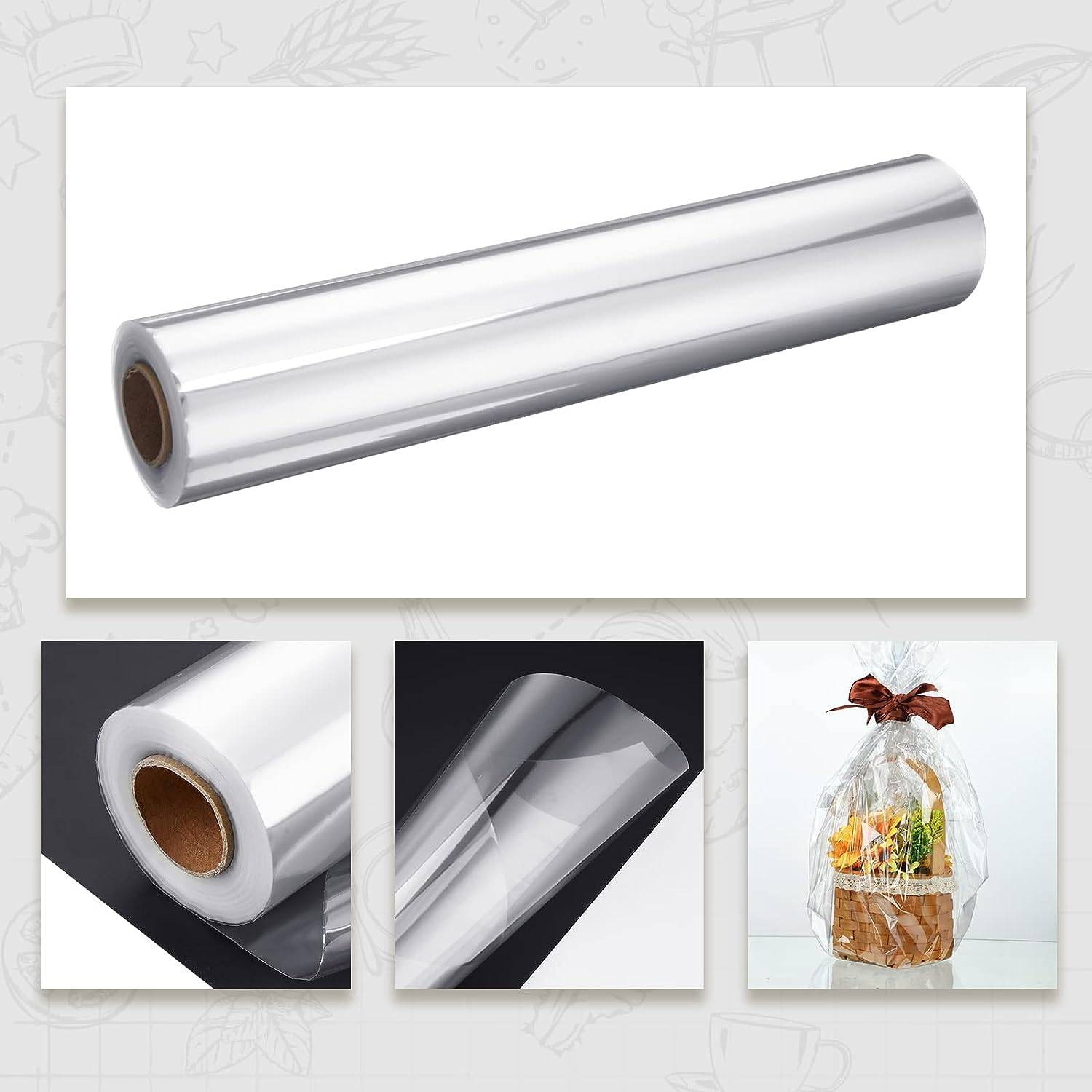 (54cmx50m) Cellophan Geschenk Folie Blumen Schmuckfolie Wrap Klarsichtfolie - Transparent