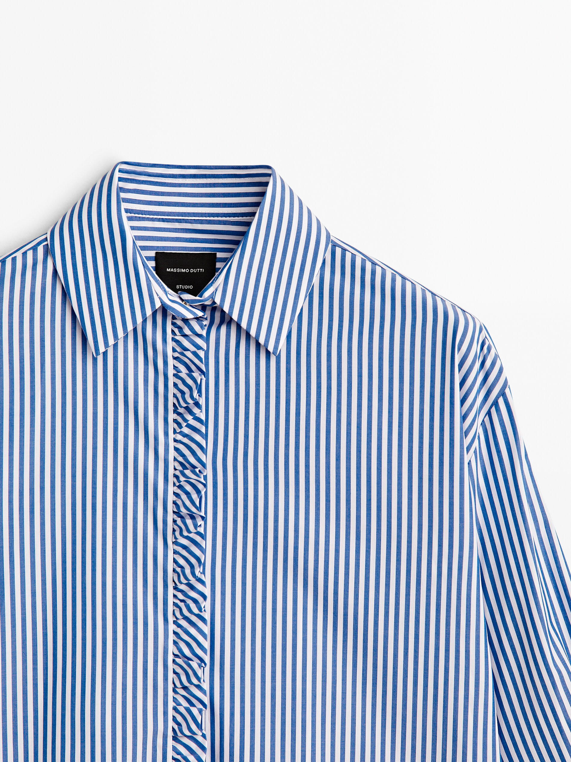 Camisa listrada Poplar com detalhe de babado - Studio - Azul Marinho