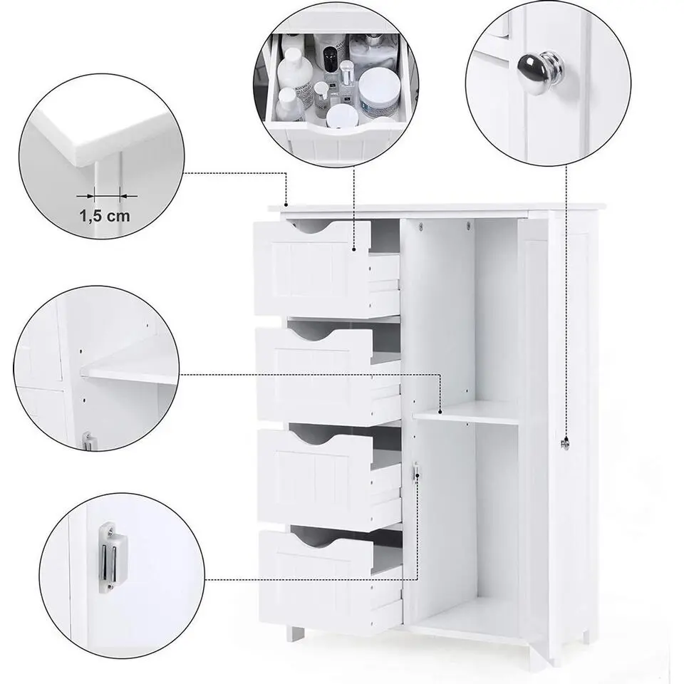 Badkamerkast - 4 Lades - MDF - Wit