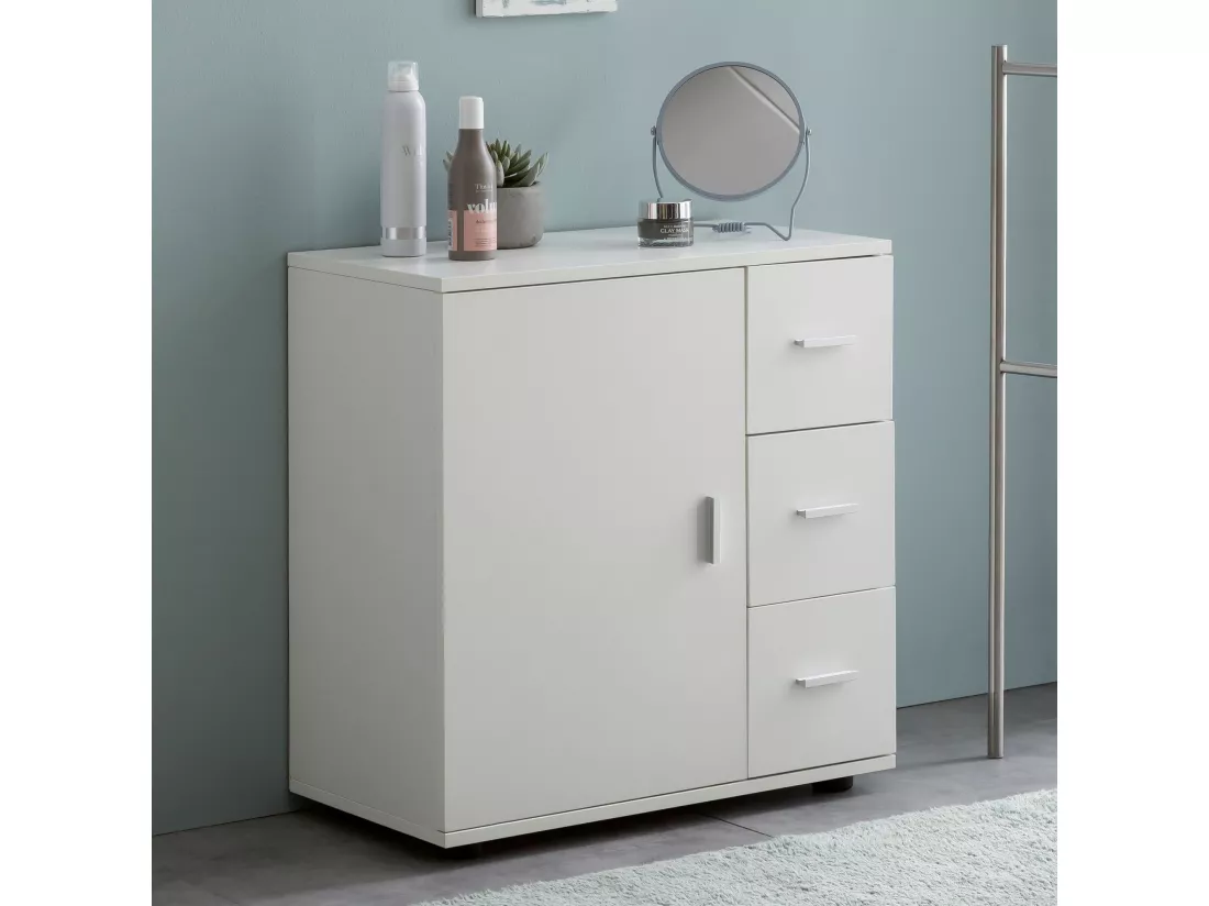 Armoire de Salle de Bain 60x65,5x33cm Commode avec Tiroir et Porte Blanc
