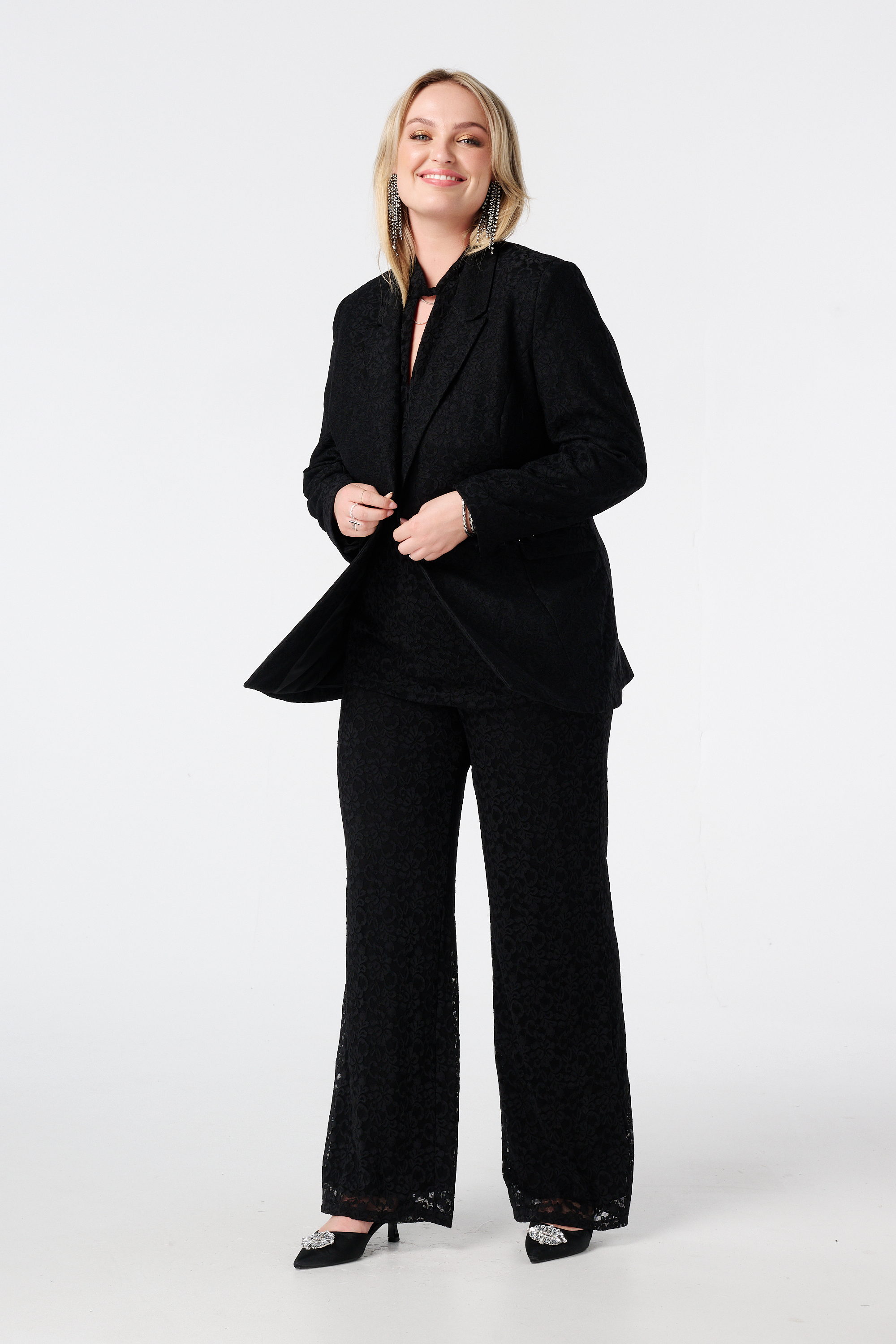 Getailleerde kanten blazer Zwart