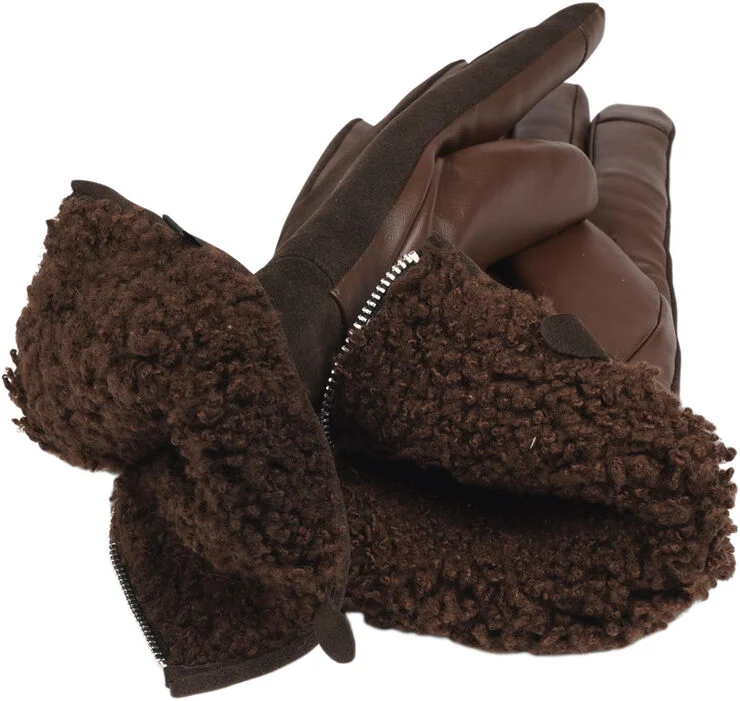 Lovelies CREMONA - FEMININE ZIP LEATHER GLOVES W/ SHEARLING LINING Dark brown
