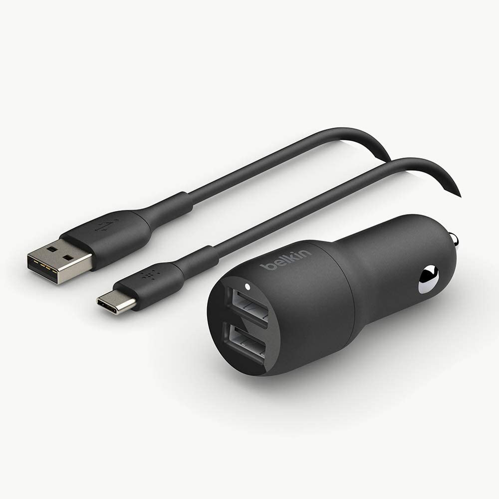(24W) Dual USB A Auto KFZ Ladegerät BoostCharge   USB C Ladekabel (CCE001bt1MBK) - Schwarz