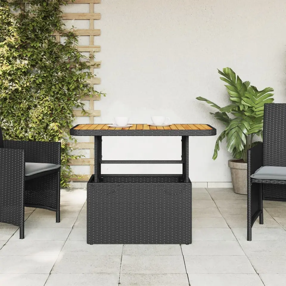 vidaXL - Tuintafel - Zwart - Poly rattan en Hout - 90 x 55 x 71 cm