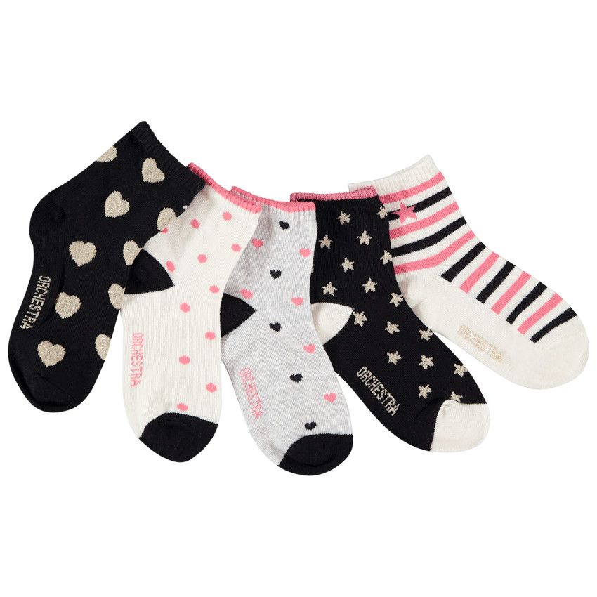 Lot de 5 paires de chaussettes fantaisie imprimées pour fille - Gris foncé