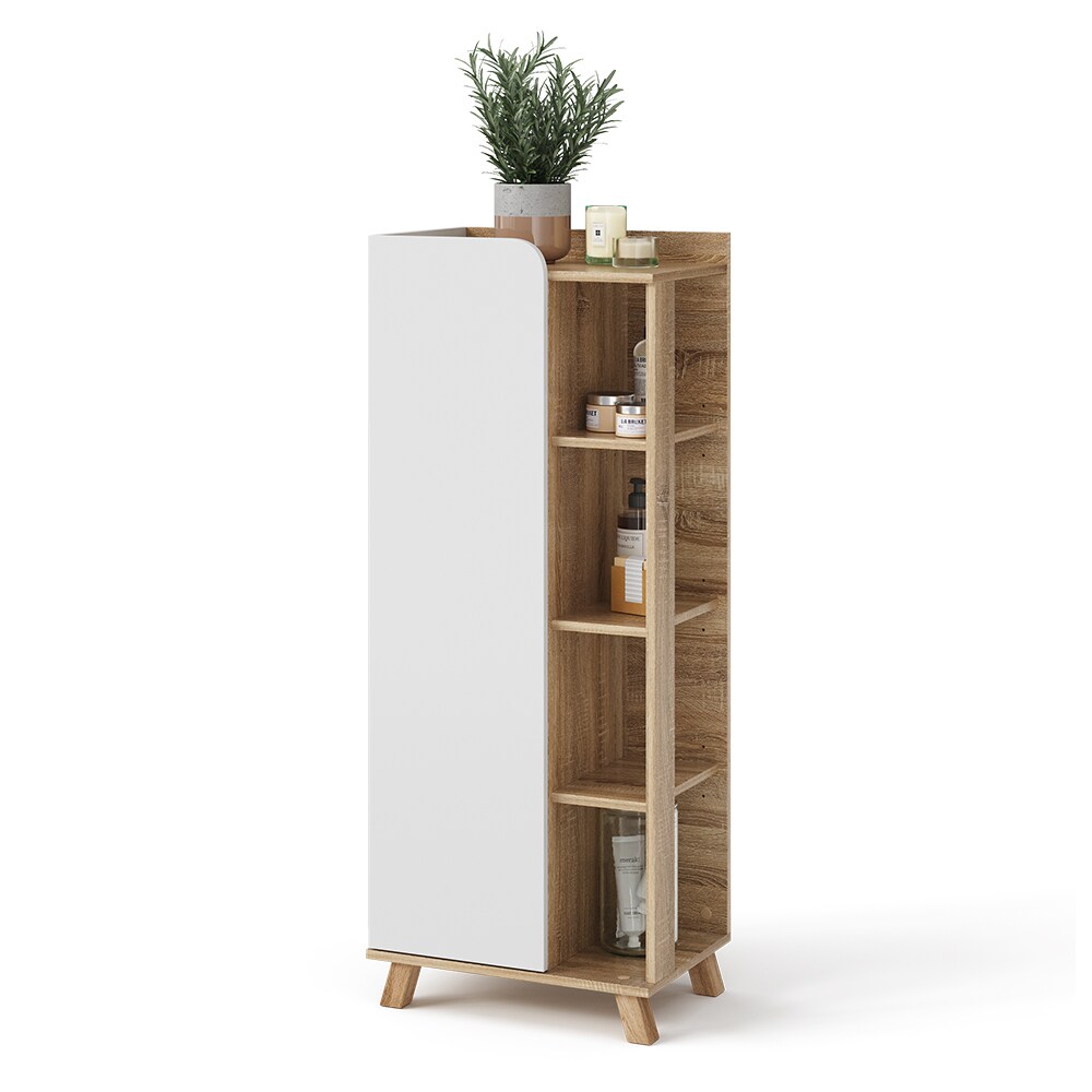 Vicco Midischrank Karen 50 x 128 cm, Sonoma Weiß, Badschrank, schmal, Badezimmer, modern