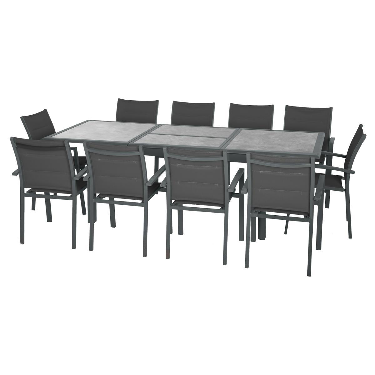 TABLE AZUA EXTENSIBLE VERRE STORM GRAPHITE 10 PLACES