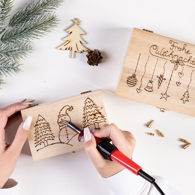 Brandmalerei- Set für Holz, Kork  und Leder
