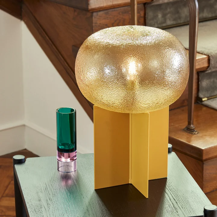Hübsch Interior - Kristall Teelichthalter / Vase, braun / gelb