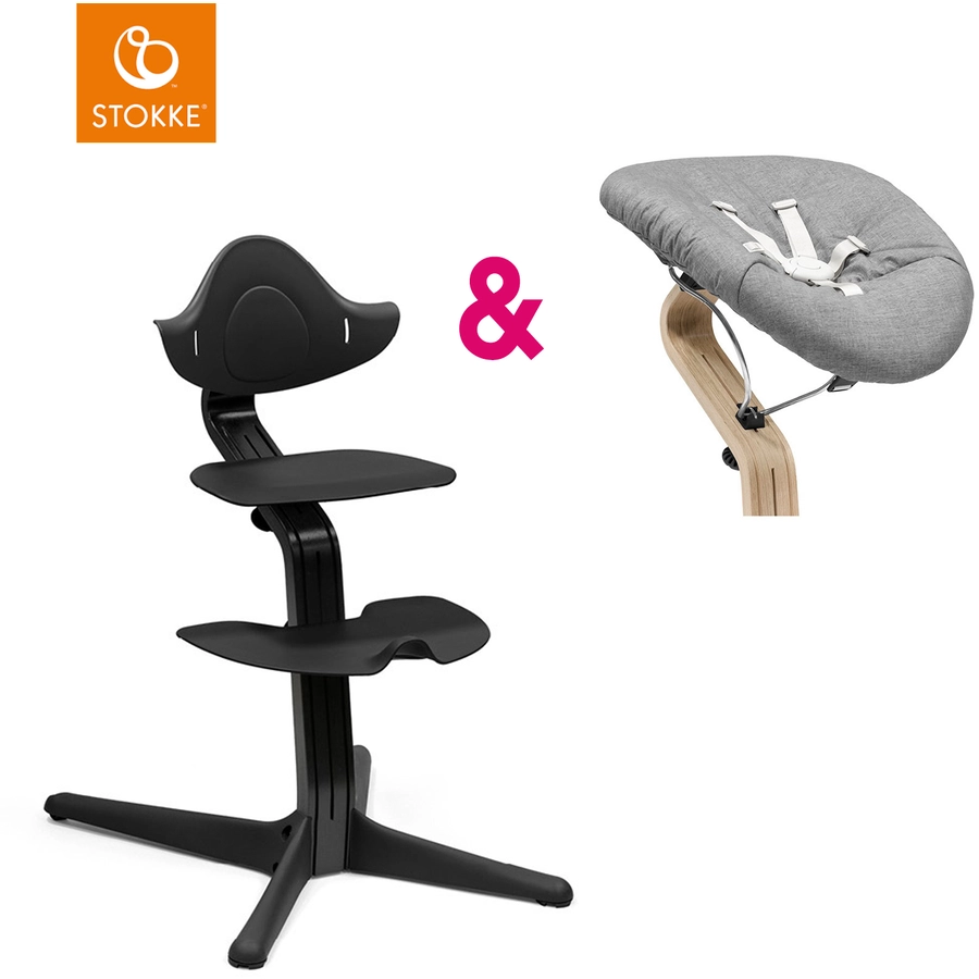 STOKKE® Nomi® Hochstuhl Buche schwarz + inkl. Newborn Set schwarz  grau pink