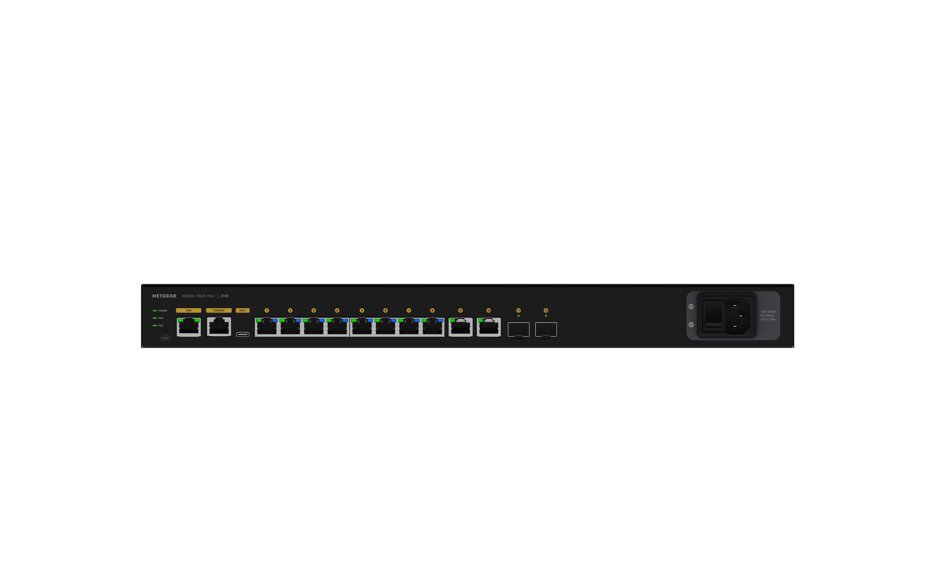 PoE+ Switch AV Line M4250-10G2F-PoE+ 12 Port<br>NETGEAR AV Line M4250-10G2F-PoE+ 8x1G PoE+ 125W 2x1G and 2xSFP Managed Switch (GSM4212P)