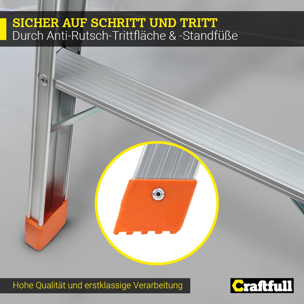 Craftfull Arbeitsplattform CF-107A, klappbar, Sicherheitsbügel, Arbeitspodest aus Aluminium, 150 kg (Silber/Orange)