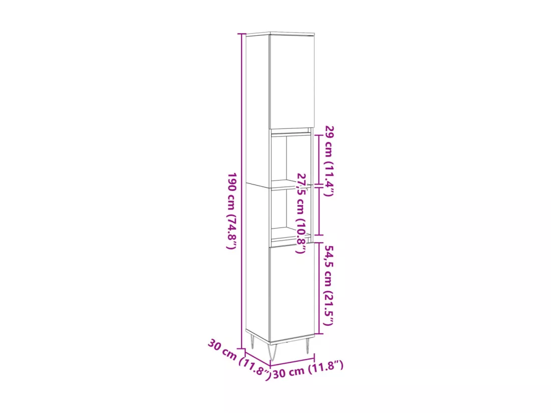 Armoire de salle de bain gris béton 30x30x190 cm