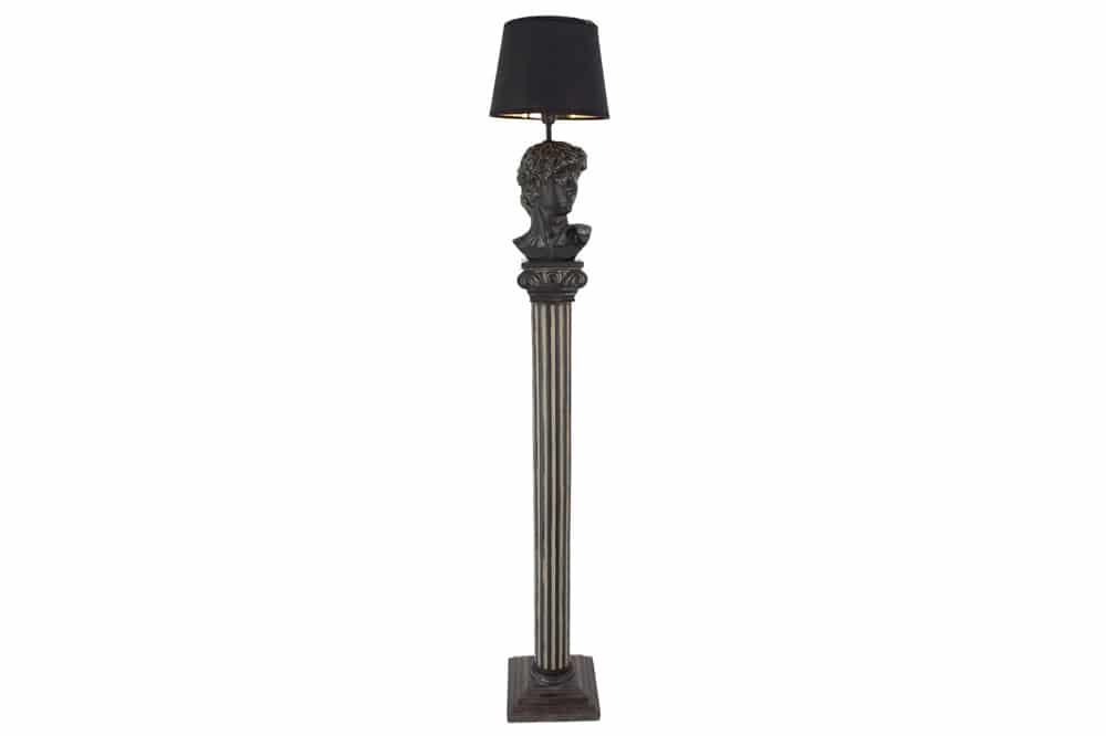 Handgefertigte Stehlampe DAVID 120cm schwarz mit Büste Stoffschirm