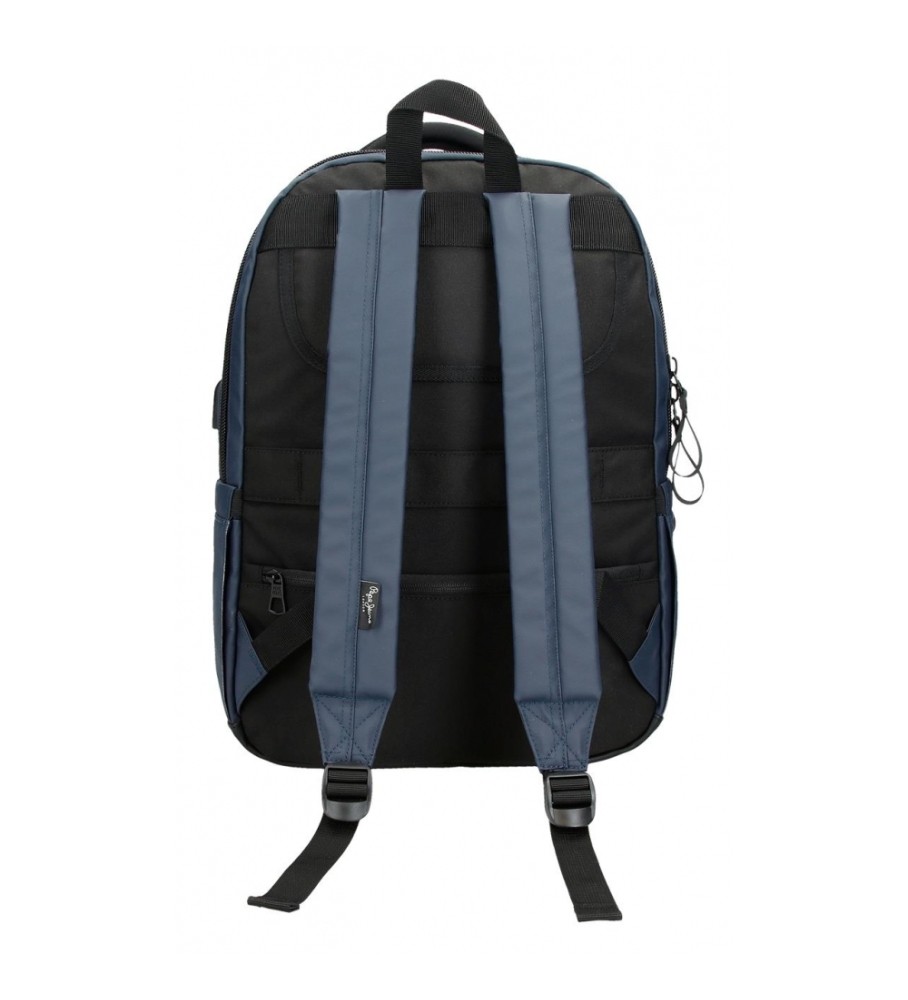 Mochila para laptop Pepe Jeans Hoxton com três compartimentos, azul marinho