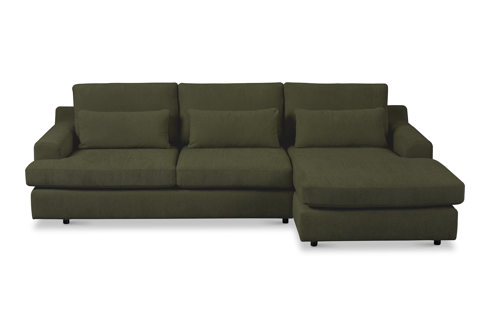 Roma Sofa 2,5-seter med sjeselong venstre. Tekstil Raven 78 Green med sorte ben