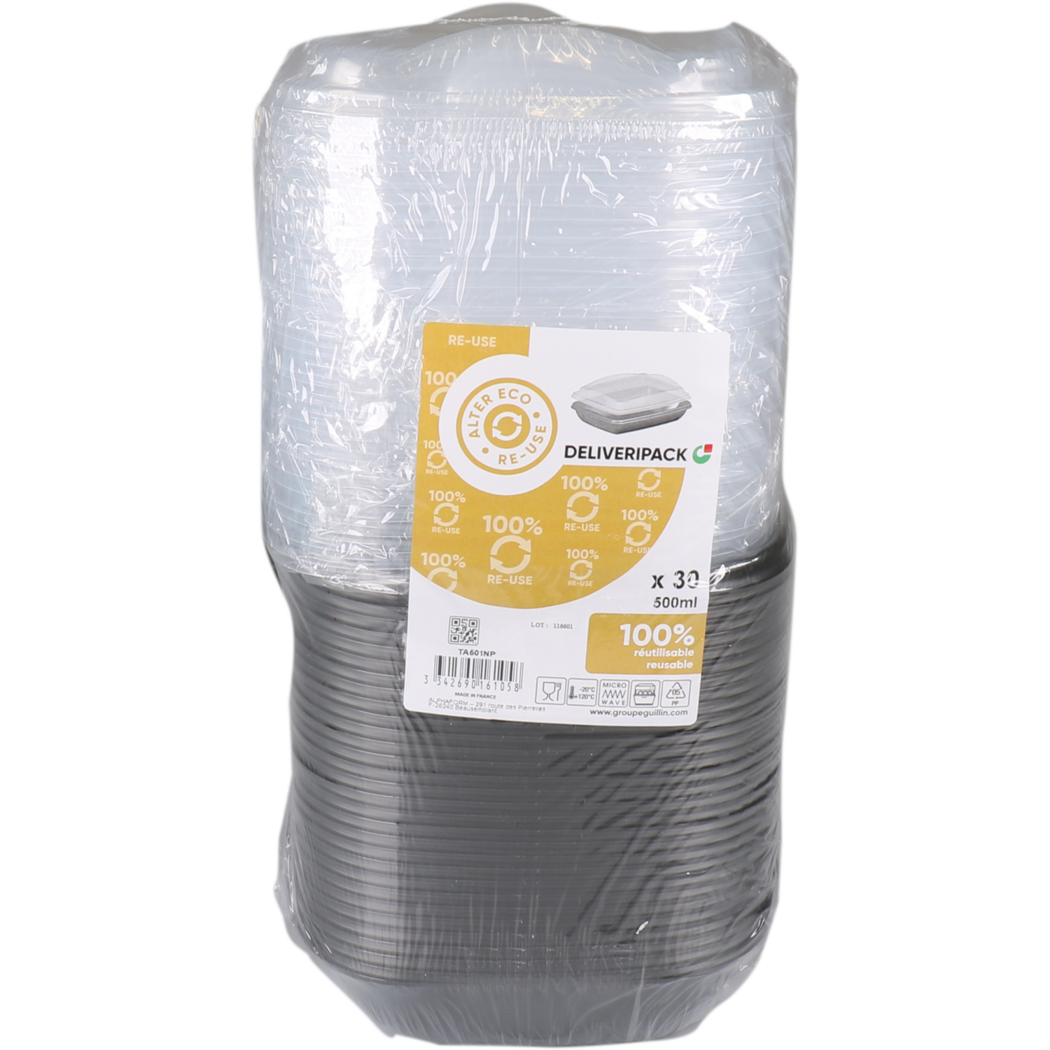 Delivery Pack Bak, PP, 500ml, reusable, incl. deksel, maaltijdbox, zwart