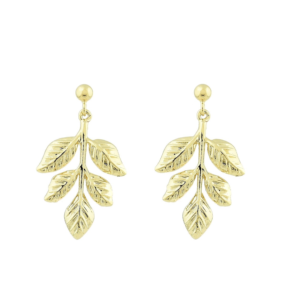 Boucles d'oreilles feuille Pendante élégance naturelle et raffinée Plaqué OR 750 3 microns