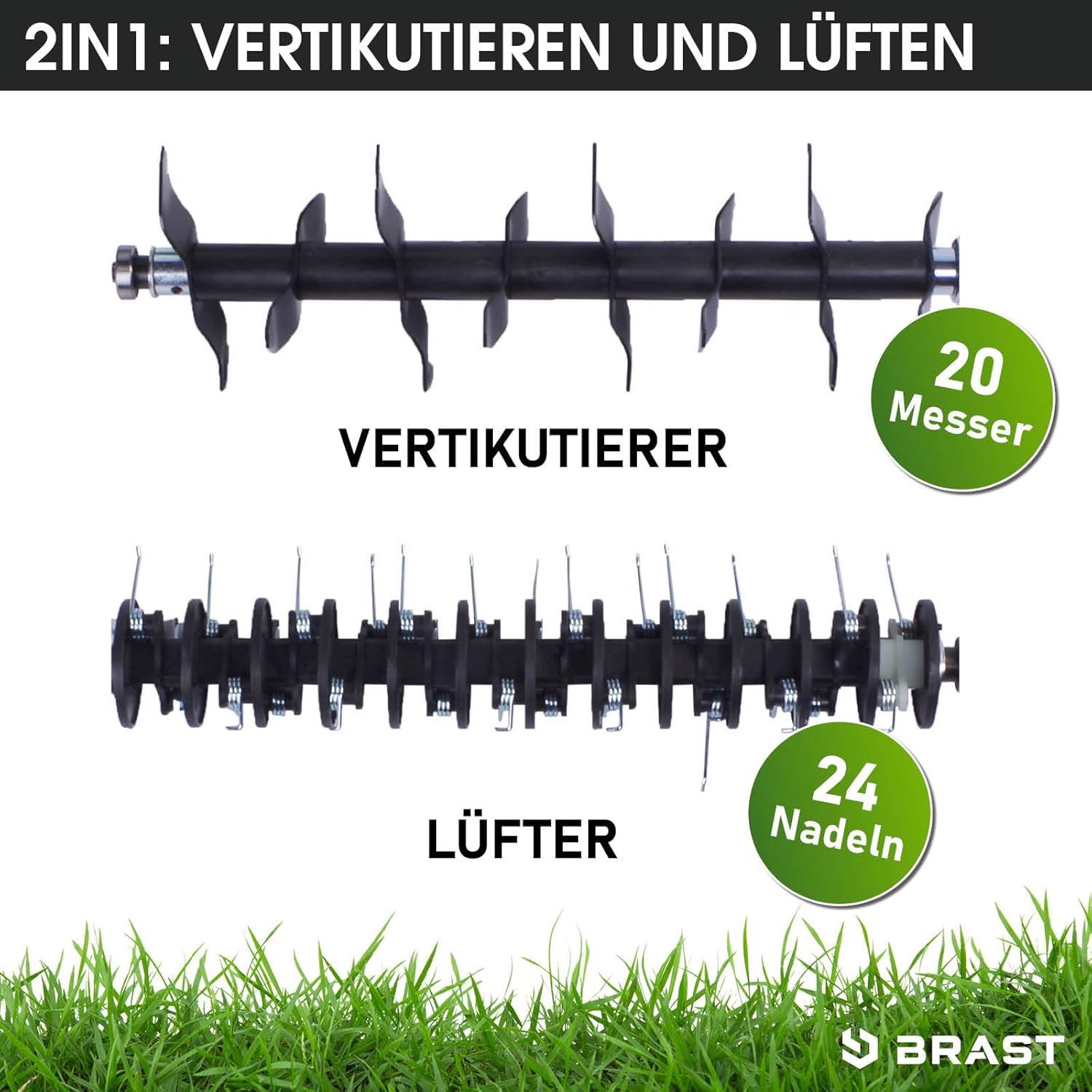 BRAST Vertikutierer Elektro Rasenlüfter | 1500-2000 Watt | 32-40cm Arbeitsbreite | 3 Modelle | großer Fangkorb Transportgriff & Klappbar | für kleine bis sehr große Rasenflächen | BRE-RV-4000