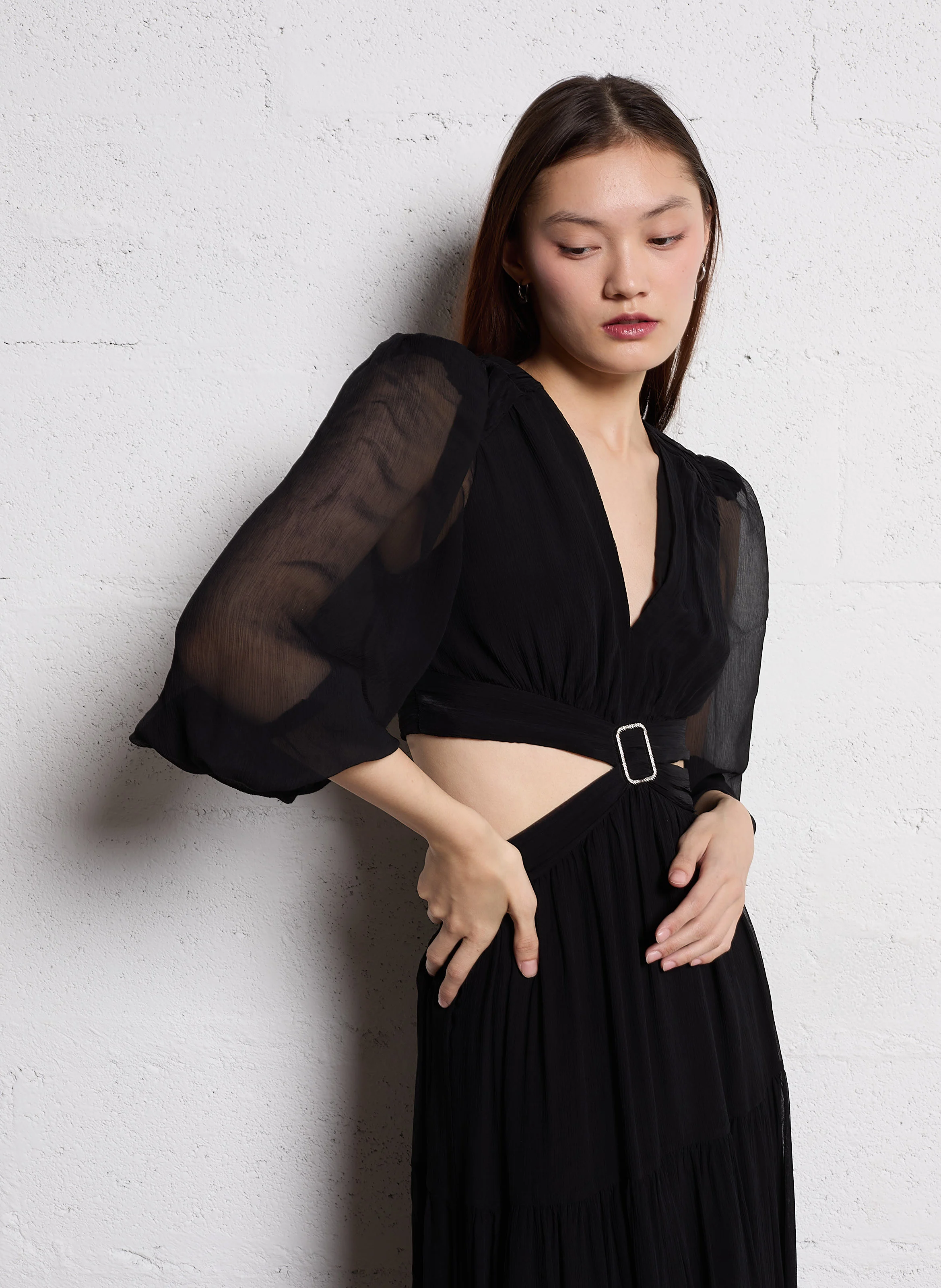 HARRY - Robe longue col V | Noir