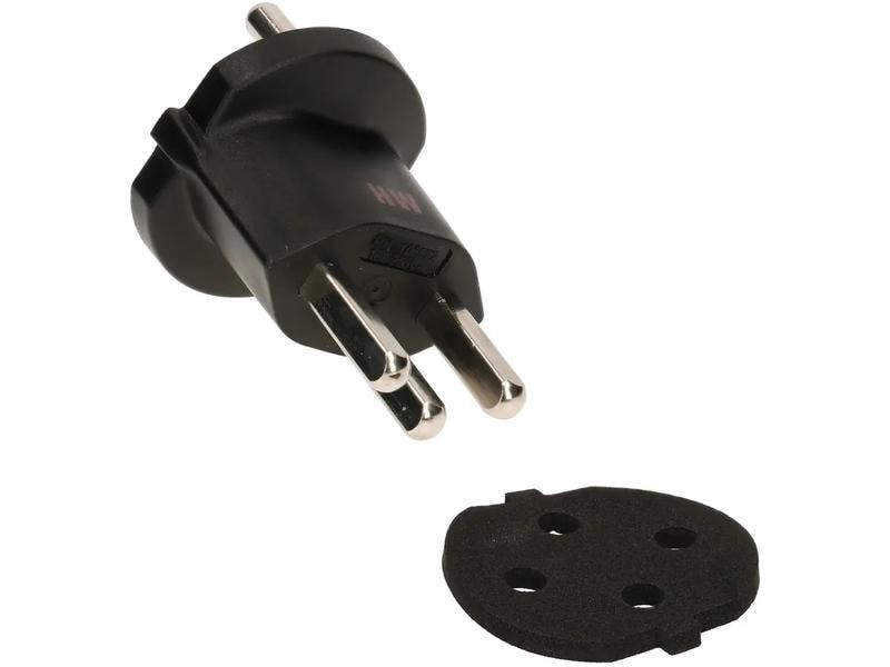 Max Hauri Fixadapter Schuko – T23 IP44, Schwarz Fixadapter 3-Pol Deutscher Schuko Stecker auf Schweizer T23 Stecker
