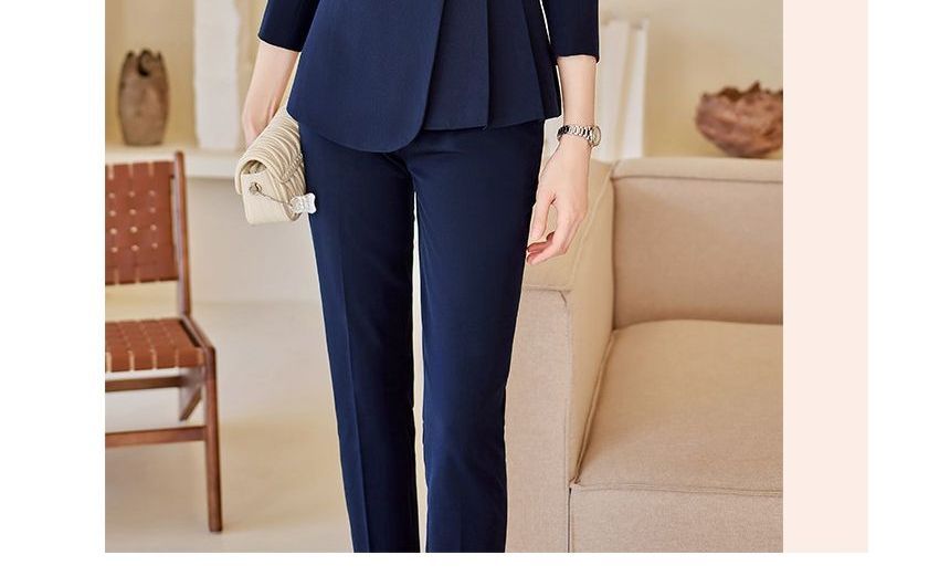 Princess Min - Effen dubbelrijs blazer / Hoge taille effen rechte broek