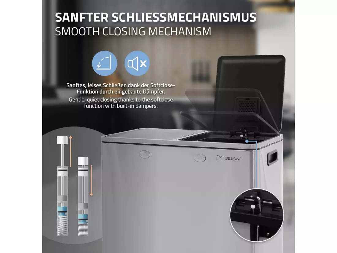 Poubelle double cuisine à pédale tri déchets ménagers 2 bacs 2x30L argent 60L