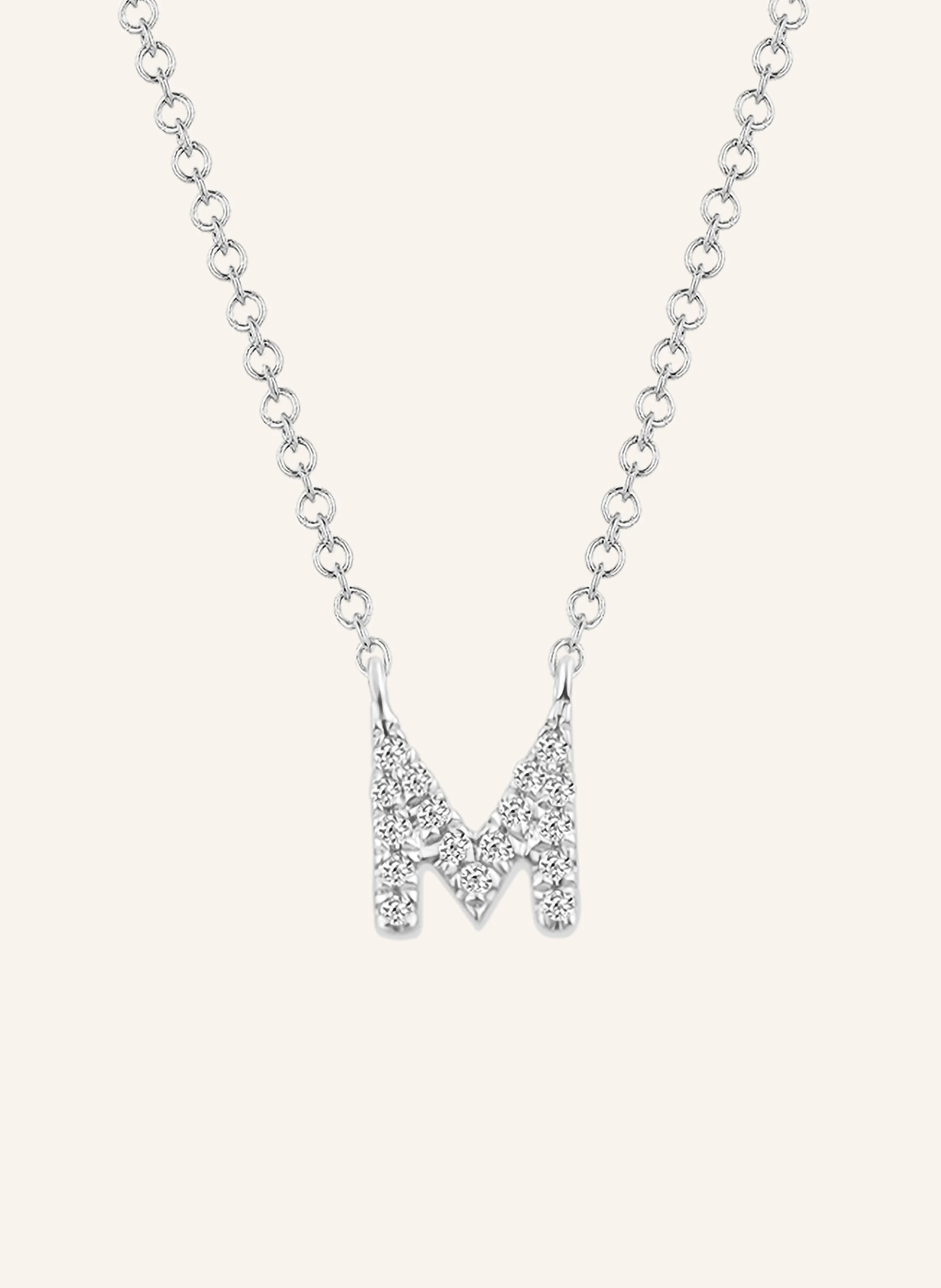 Leaf INITIALIEN Halskette „M“ aus 14 Karat Weißgold mit Diamanten
