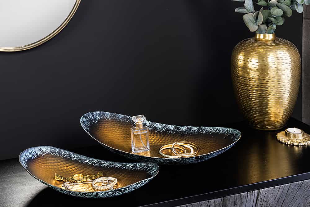 2er Set Deko Schalen ORIENT 45cm gold Hammerschlag Design mit Patina
