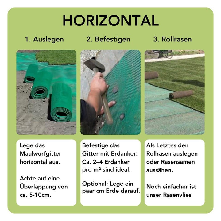 Florade Premium Mollengaas 1,5 m x 15 m Polyethyleen (PE) Groen incl. effectieve bescherming tegen mollen