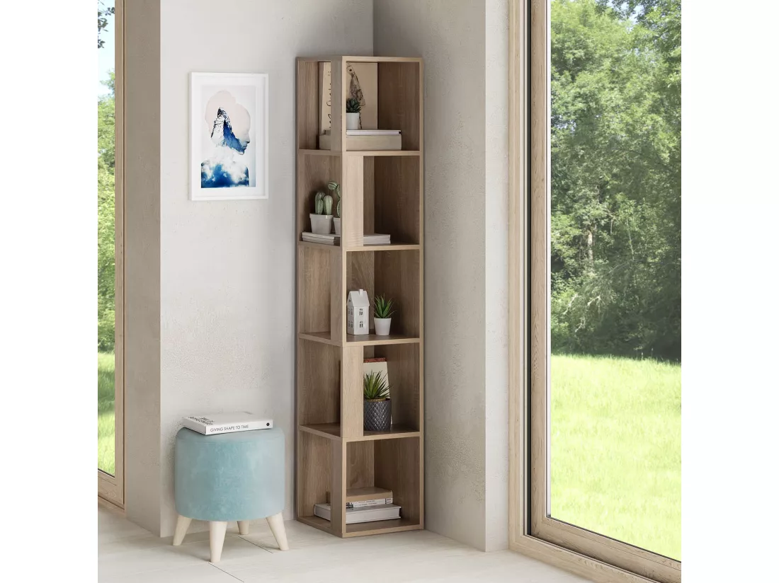 Etagère d'angle Fiyi 5 trous couleur chêne