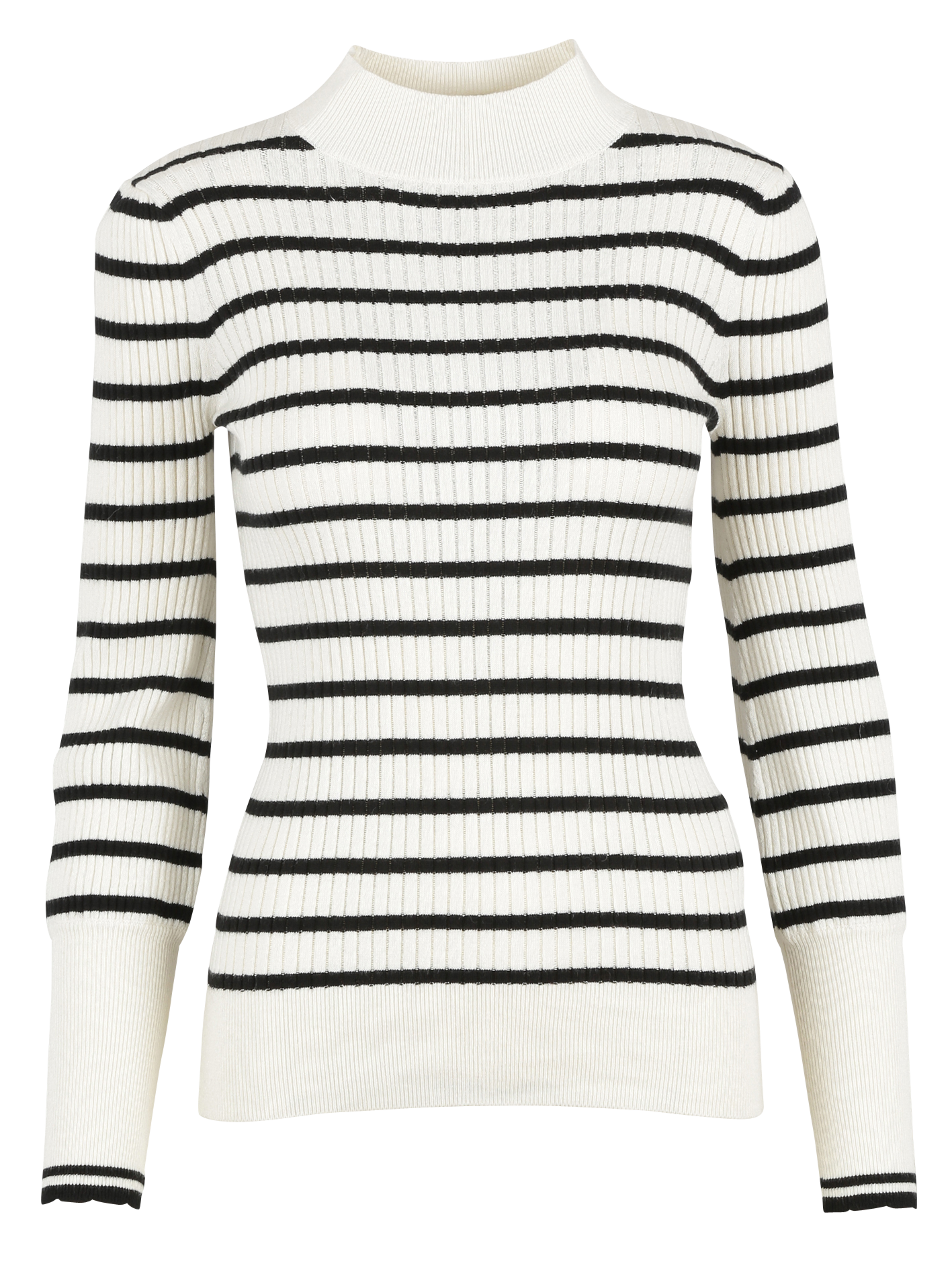 PADRINO - Pull col montant rayé en coton et cachemire| Blanc